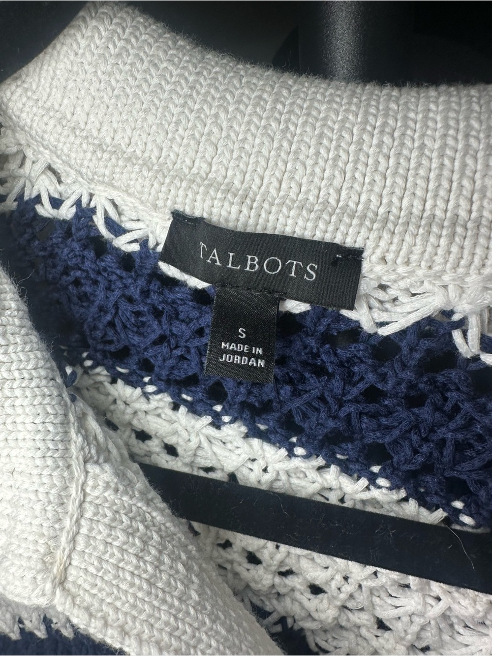 Talbots Coastal Grandmother Open Knit Sweater Navy Stripe Preppy Size S - Picture 2 of 6